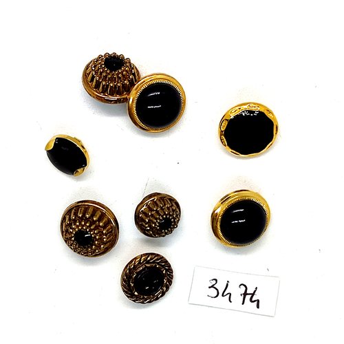 8 boutons en résine et métal bleu et doré - entre 11mm et 14mm - tr3474