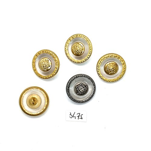 5 boutons en résine argenté doré et transparent - 24mm - tr3475