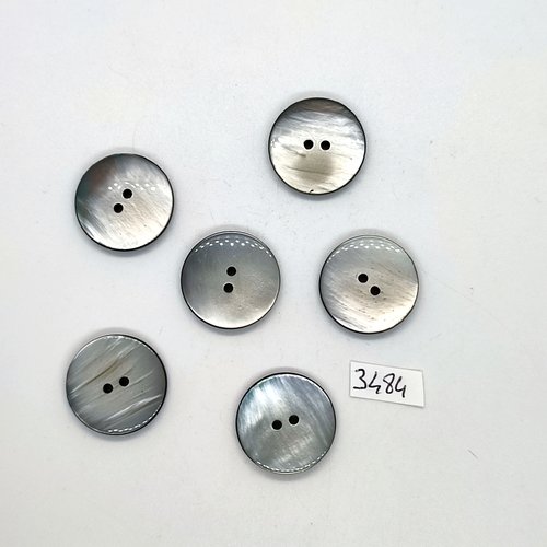 6 boutons en résine gris et noir dessous - 22mm - tr3484