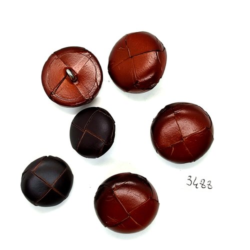 6 boutons en cuir marron 27mm et noir 23mm - tr3488