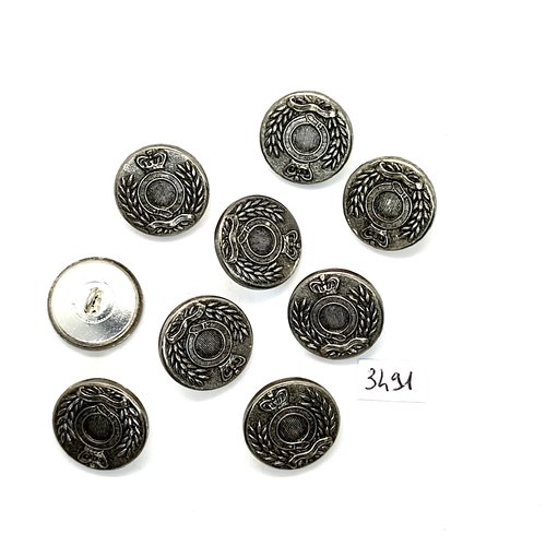 9 boutons en métal argenté - 20mm - tr3491