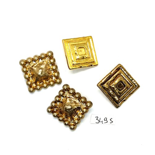 4 boutons en résine et métal doré - 21x21mm et 24x24mm - tr3495