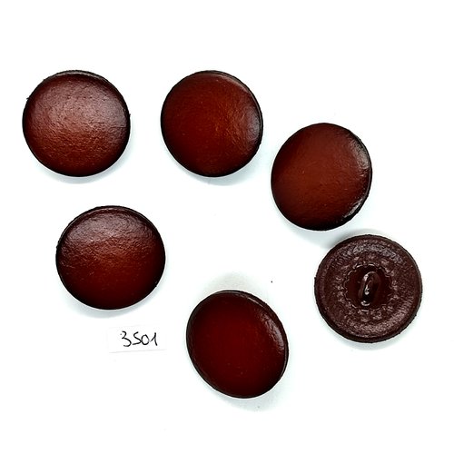 6 boutons en cuir marron - 27mm - tr3501