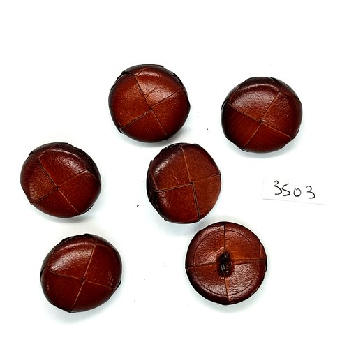 6 boutons en cuir marron - 25mm - tr3503