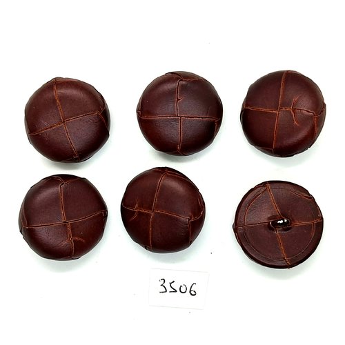 6 boutons en cuir marron foncé - 28mm - tr3506