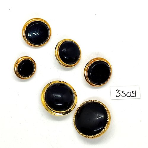 6 boutons en résine bleu foncé et doré - entre 14mm et 23mm - tr3509