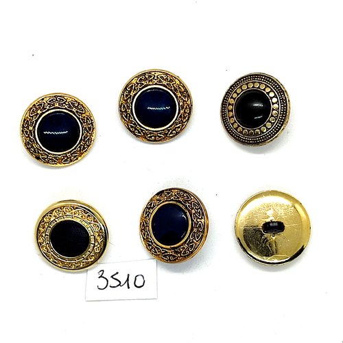 6 boutons en résine bleu foncé et doré - 20mm - tr3510