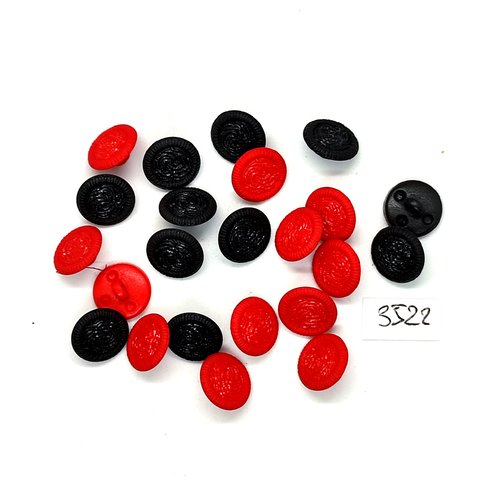 23 boutons en résine rouge et noir - 13mm - tr3522