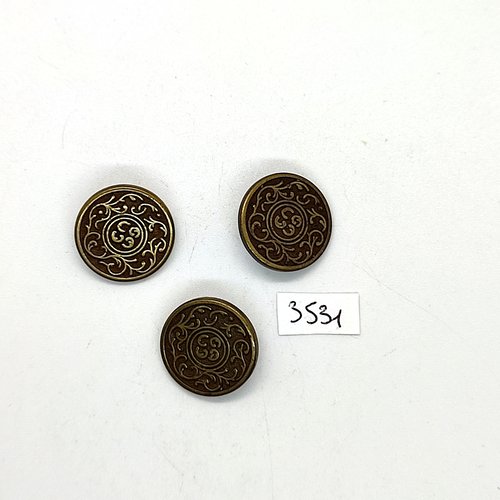 3 boutons en résine bronze - 20mm - tr3531