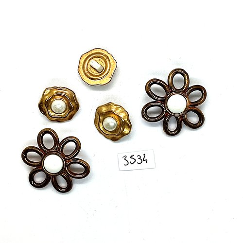 5 boutons en résine doré et cuivre - 17mm et 27mm - tr3534