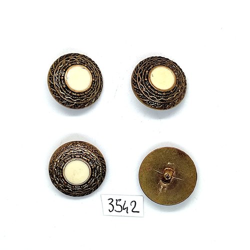 4 boutons en résine doré et blanc - 21mm - tr3542