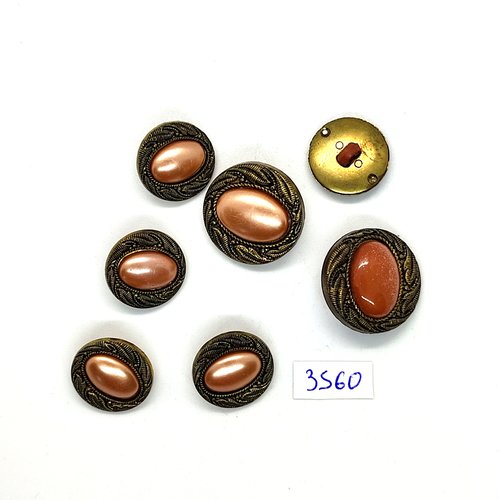 7 boutons en résine doré et rose - 22mm et 18mm - tr3560