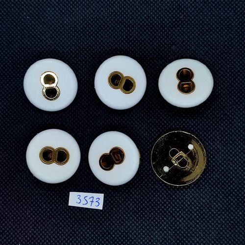 6 boutons en résine doré et blanc - 25mm - tr3573