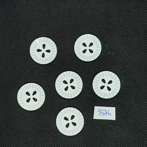 6 boutons en métal blanc - 23mm - tr3574