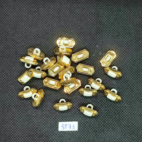 23 boutons en résine doré et blanc - 7x15mm - tr3575