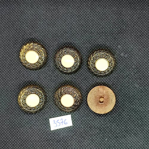6 boutons en résine doré et blanc cassé - 20mm - tr3576bis