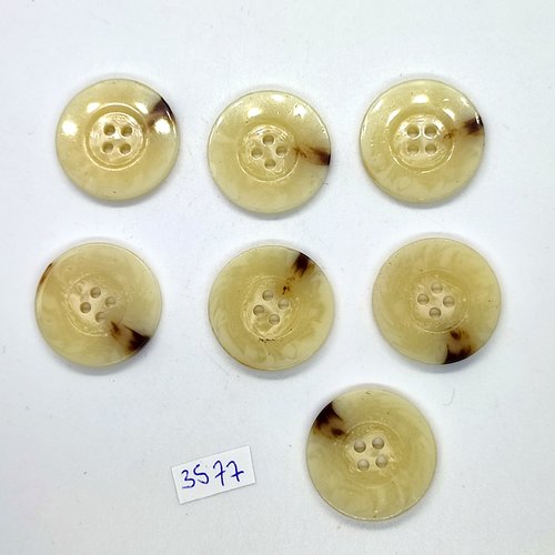 7 boutons en résine beige et marron - 28mm - tr3577bis