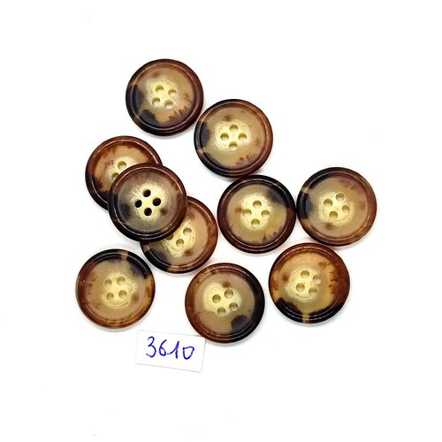 10 boutons en résine marron et beige - 21mm - tr3610