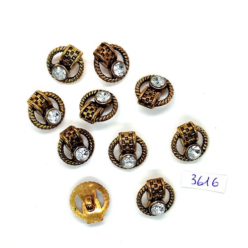 10 boutons en résine doré et strass - 18mm - tr3616