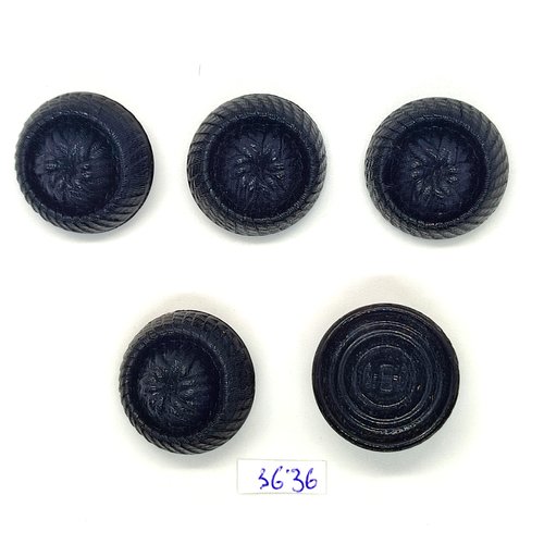 5 boutons en verre noir - 27mm - tr3636
