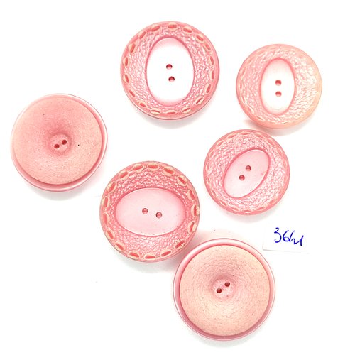 6 boutons en résine rose - entre 30mm et 34mm - tr3641