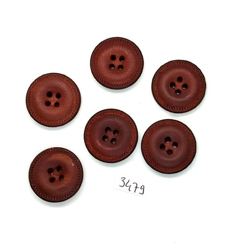 6 boutons en cuir marron- 25mm - tr3479