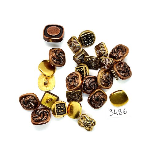 25 boutons en résine doré et cuivre - taille diverse - tr3486