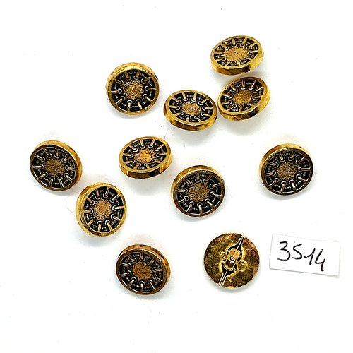 11 boutons en résine doré et noir - 14mm - tr3514