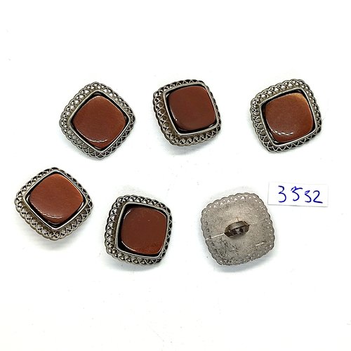 6 boutons en nacre marron et argenté - 20x20mm - tr3552