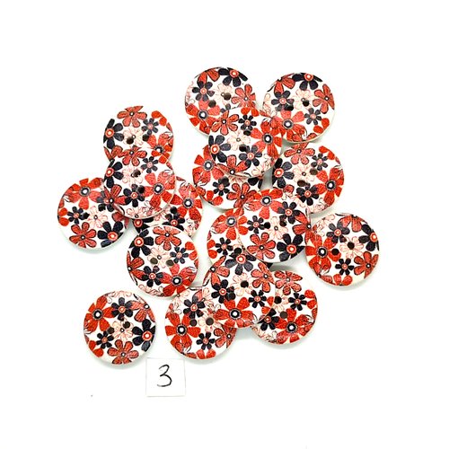 18 boutons en bois multicolore - 18mm