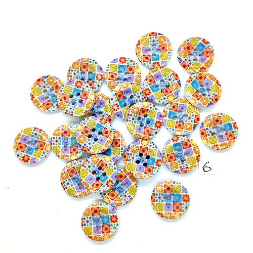 25 boutons en bois multicolore - 18mm