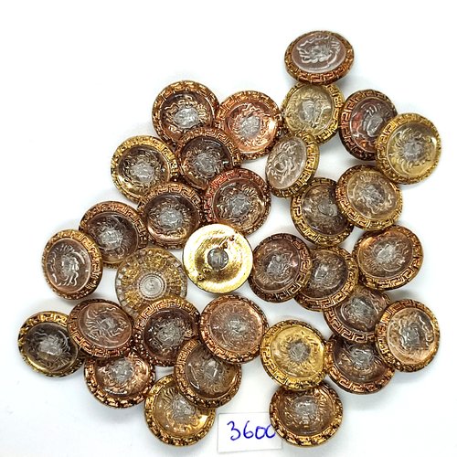 32 boutons en résine doré et transparent - 17mm - tr3600