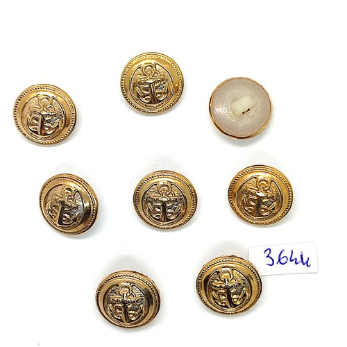 8 boutons en résine doré et nylon (ancre) - 18mm - tr3644