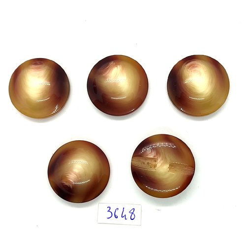 5 boutons en résine marron et beige - 28mm - tr3648