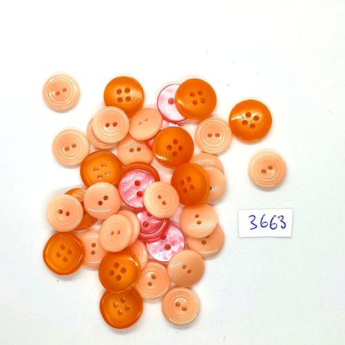 38 boutons en résine rose et orange - entre 12mm et 13mm - tr3663