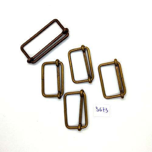 5 boucles de ceinture coulissantes bronze et dore en métal - 1 de 26x56mm et 4 de 24x42mm - tr3673