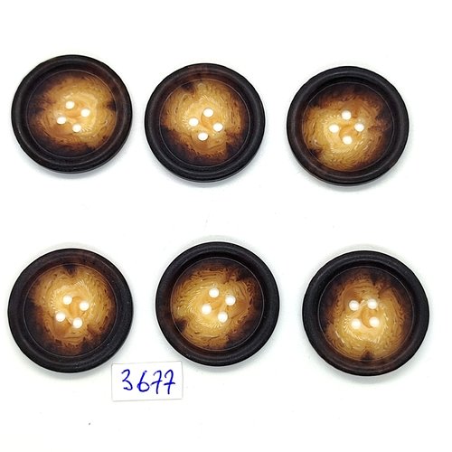 6 boutons en résine marron et beige - 28mm - tr3677