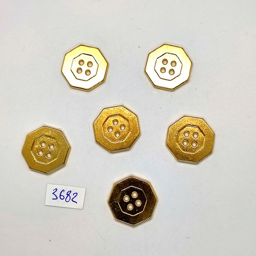 6 boutons en métal doré - 21mm - tr3682