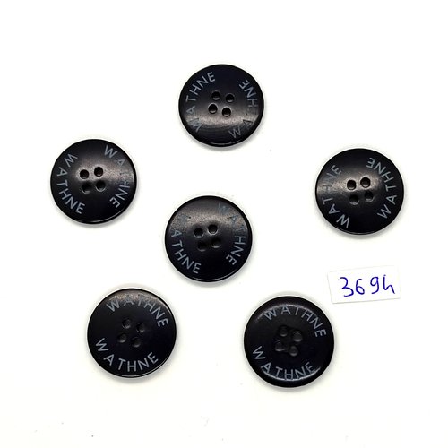 6 boutons en résine noir - wathne  - 22mm - tr3694