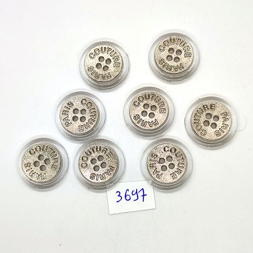 8 boutons en résine transparent et argenté - 23mm - tr3697