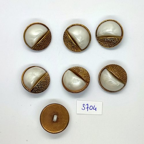 7 boutons en résine blanc cassé et doré - 24mm - tr3704