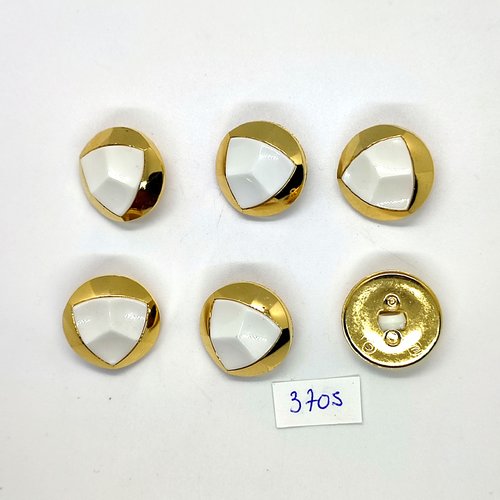 6 boutons en résine blanc et doré - 23mm - tr3705
