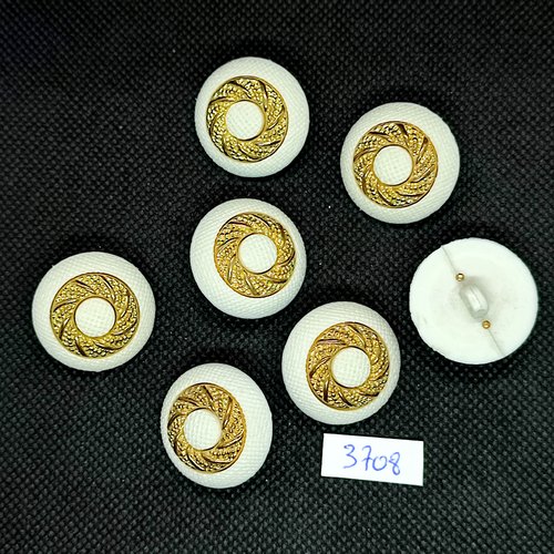 7 boutons en résine blanc cassé et doré - 25mm - tr3708