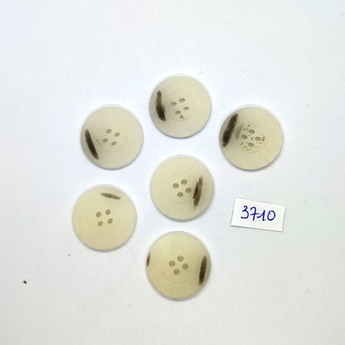 6 boutons en résine blanc cassé et noir - 23mm - tr3710