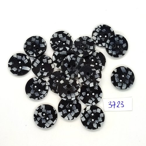 19 boutons en résine noir et gris - 18mm - tr3723