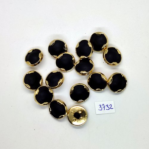 15 boutons en résine noir et doré - 15mm - tr3732