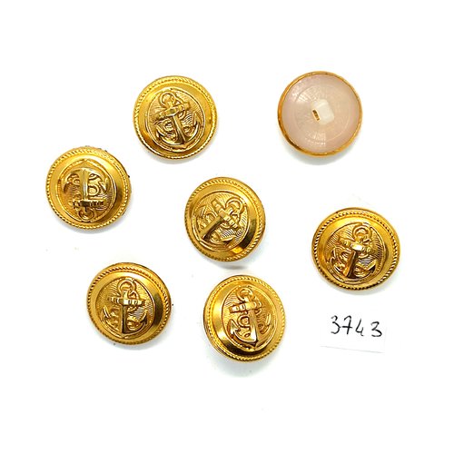 7 boutons en métal doré et nylon (une ancre) - 22mm - tr3743