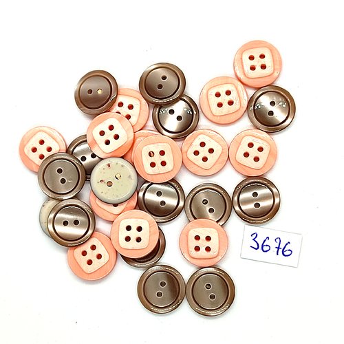 28 boutons en résine marron et rose/orangé - 14mm - tr3676