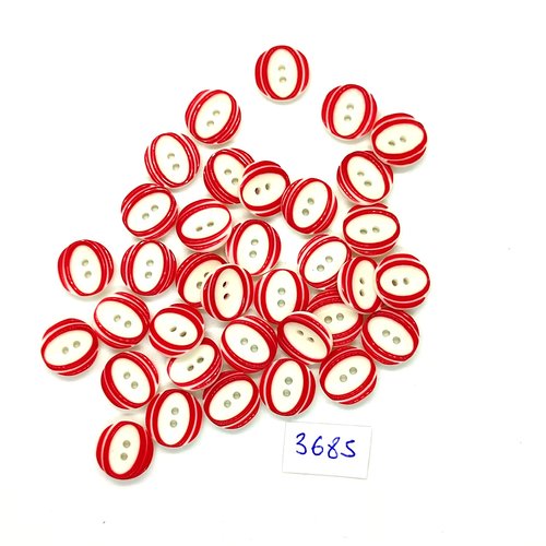 35 boutons en résine blanc et rouge - 12mm - tr3685