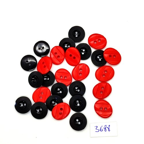 27 boutons en résine rouge et noir - 13mm et 12x15mm - tr3688